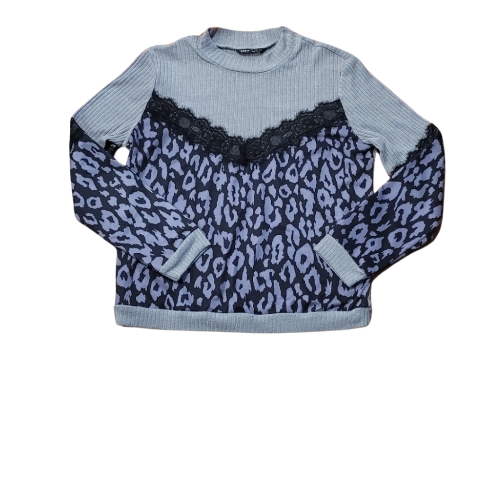 50% or more! Shein gray and black lace leopard print sweater large